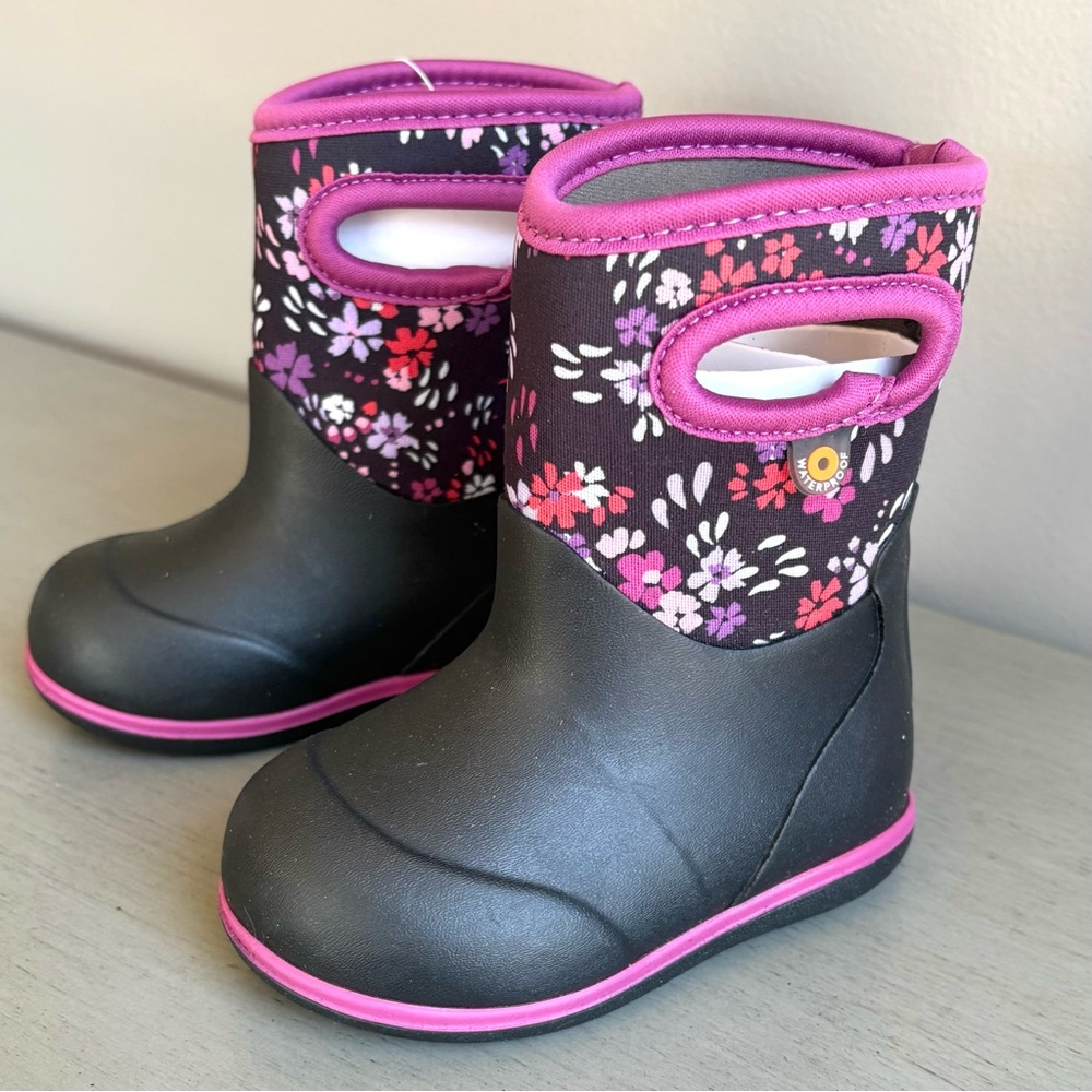 Bogs Kids Black Pink Floral Rain Snow Mud Play Boots Toddler 5T Waterproof  NEW - Picture 6 of 15